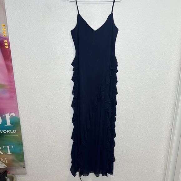 NWT MILLY Raya CHIFFON DEVORE DRESS Navy Size 12 - Picture 2 of 14